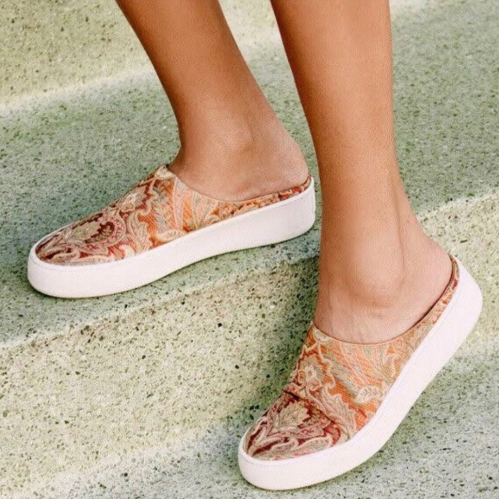 Woven Paisley Slip-On Platform Sneakers - Pink/Peach